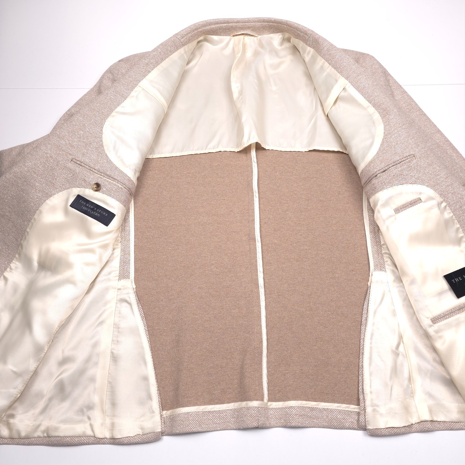 Bloomingdales Jersey Unstructured Sport Coat Mens 46R Oatmeal Tan Blazer Jacket