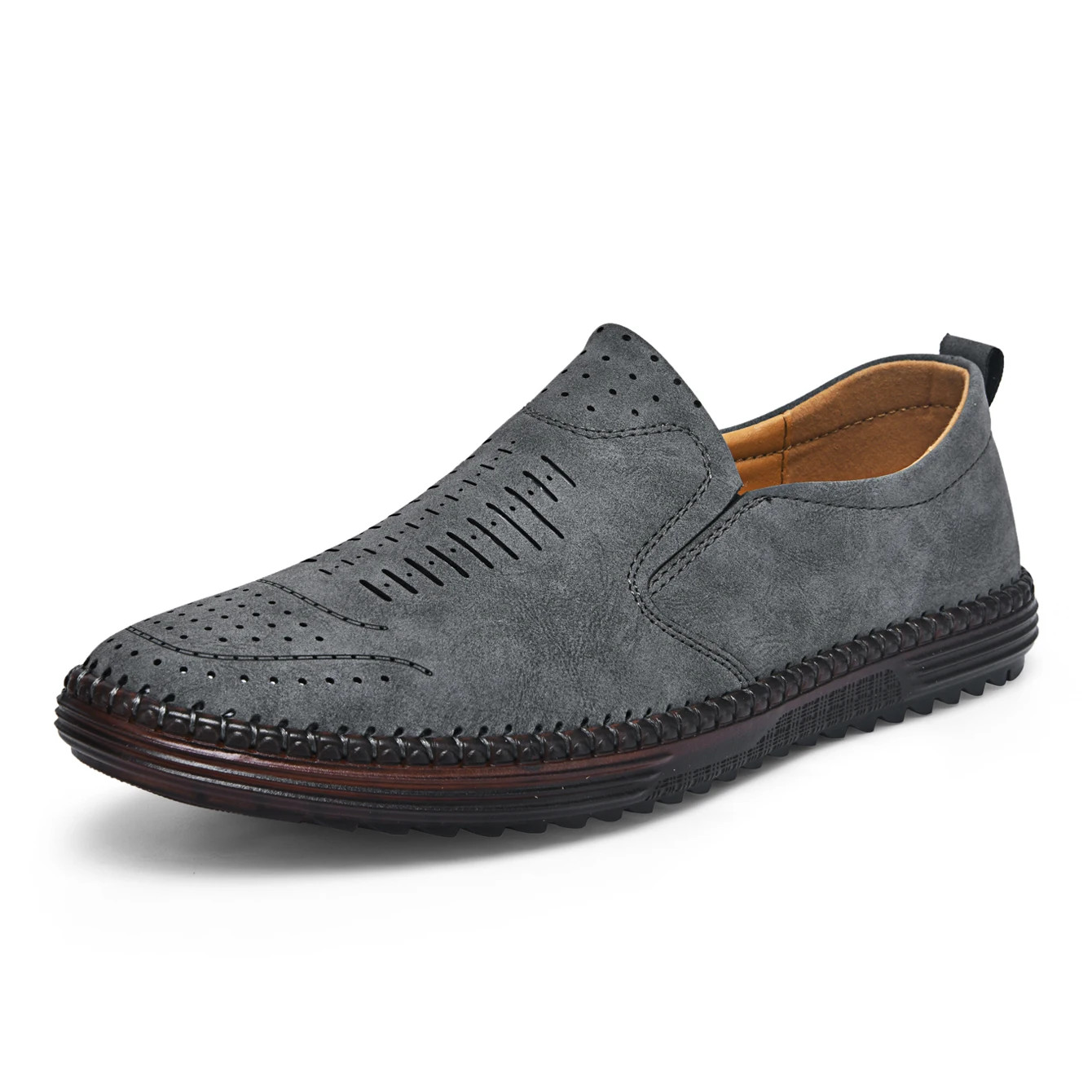 Men’s Retro Handmade Loafers Slip-On Casual Pu Upper Daily Wear Walking Shoes