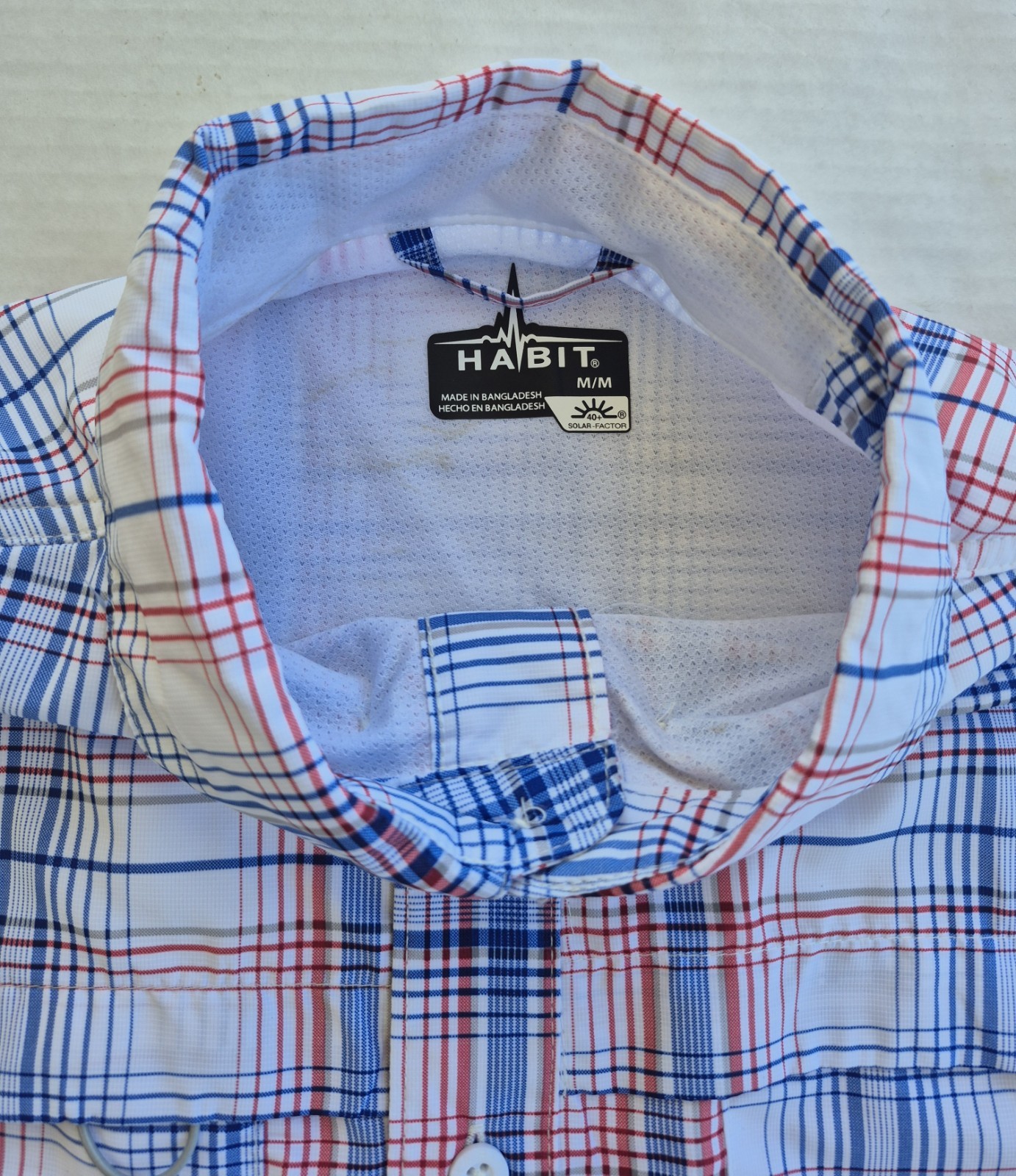 Habit Men’s White Blue Red Plaid Button Up Vented Shirt Size Medium