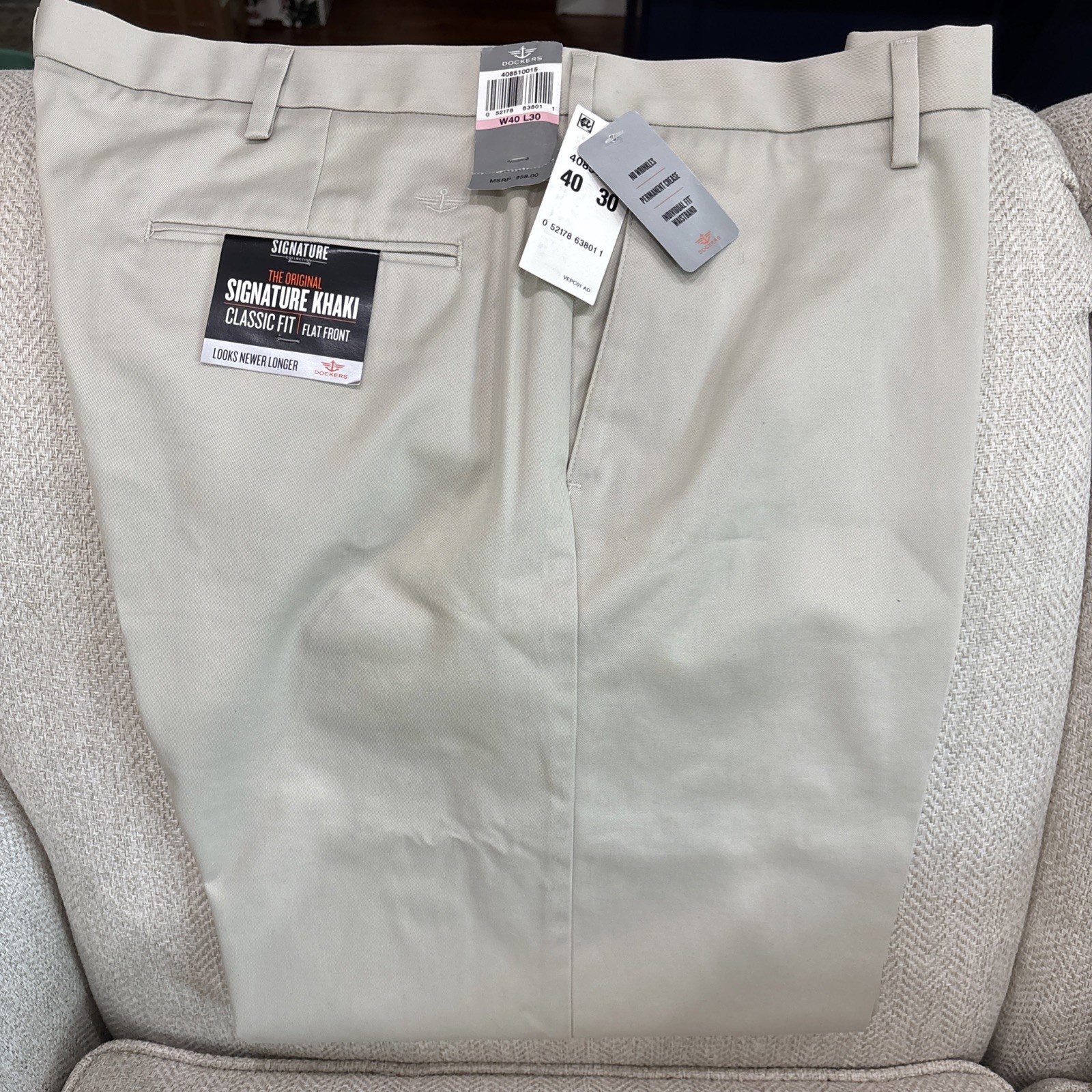 Dockers Original Signature Khaki Classic Fit Flat Front Men’s Pants NWT 40×30