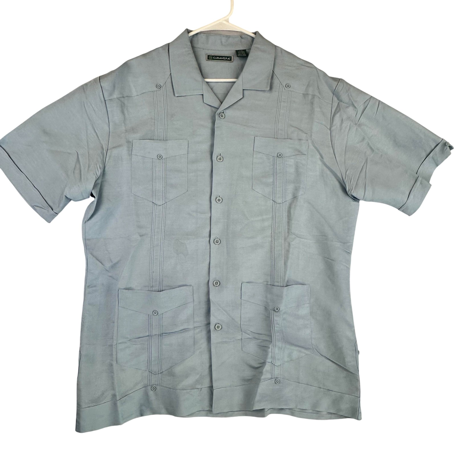 Cubavera Shirt Mens Large Short Sleeve Button Up Guayabera Four Pocket Summer