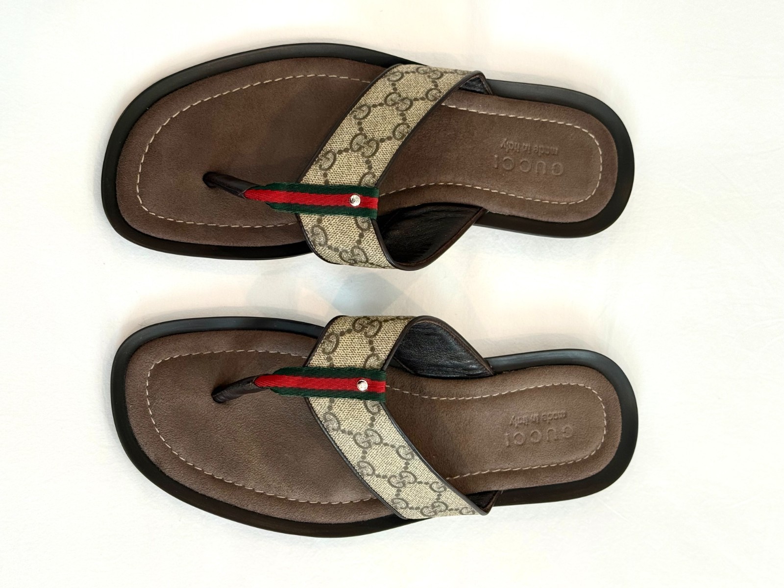 Gucci Men GG Supreme Canvas Web Flip Flop Sandals Thong Slides 8.5 G US 9.5