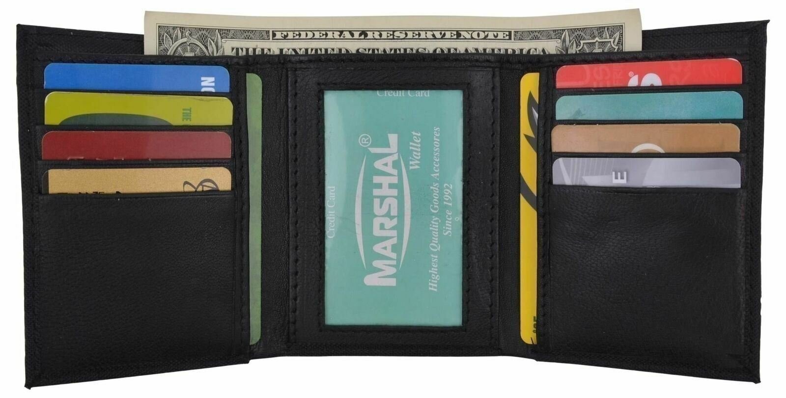 Men’s Nylon Black Classic Trifold Credit Card ID Wallet with Leather Interior
