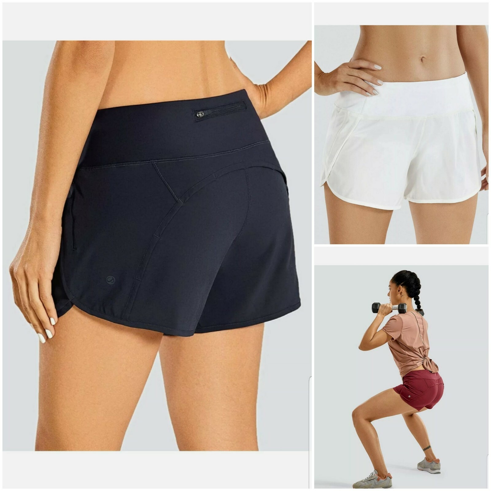 CRZ YOGA Women’s Quick-Dry Athletic Sports Running Workout Shorts w/ Zip Pocket
