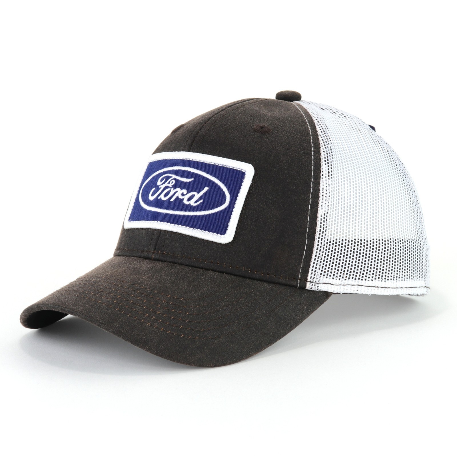 Ford Patch Dark Brown w/ White Mesh Snapback Baseball Hat Ball Cap