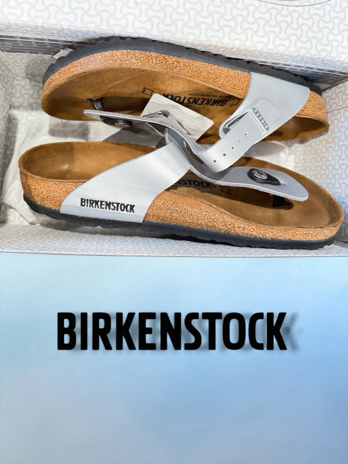 Birkenstock Gizeh Silver Metallic Sandals Women’s Size 7 Men’s 5 EU 38 NIB