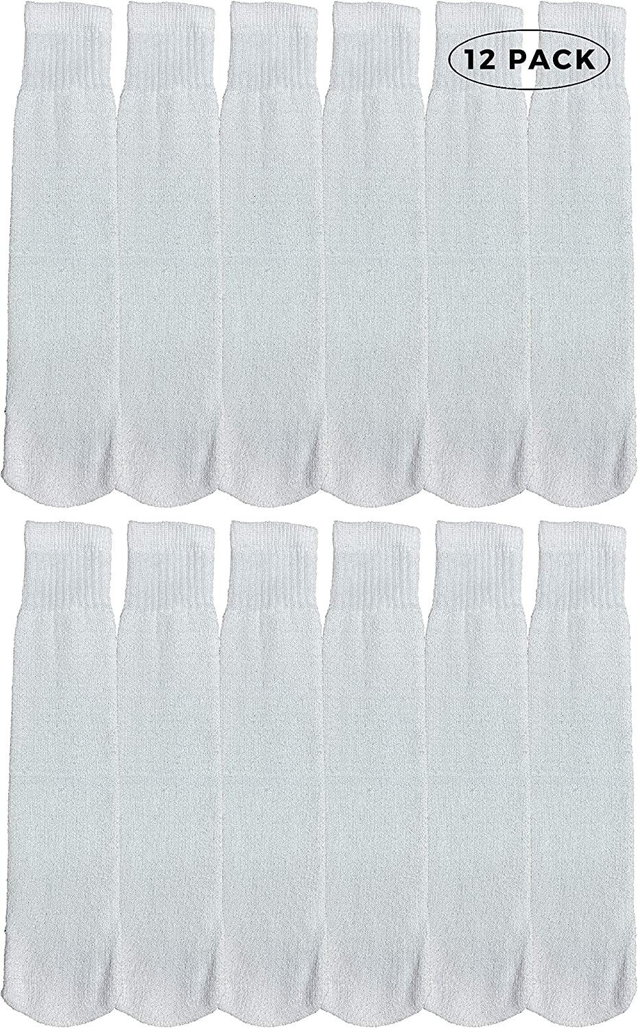 12 Units of Yacht & Smith Kids White Solid Tube Socks Size 4-6 – Boys Crew Sock