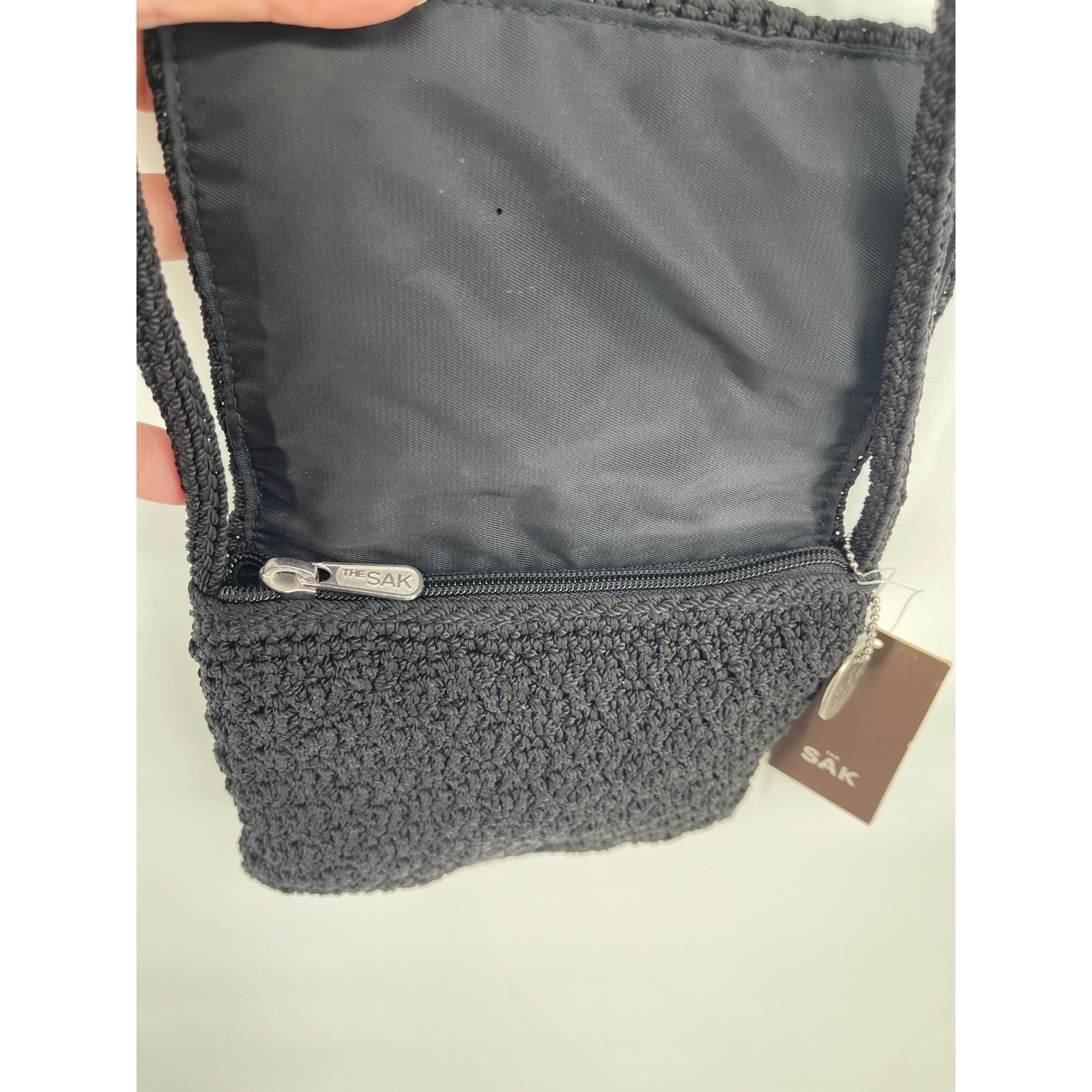 The Sak Black Crochet Crossbody Bag 6107-XBK Textured Knit Purse Small NWT Charm