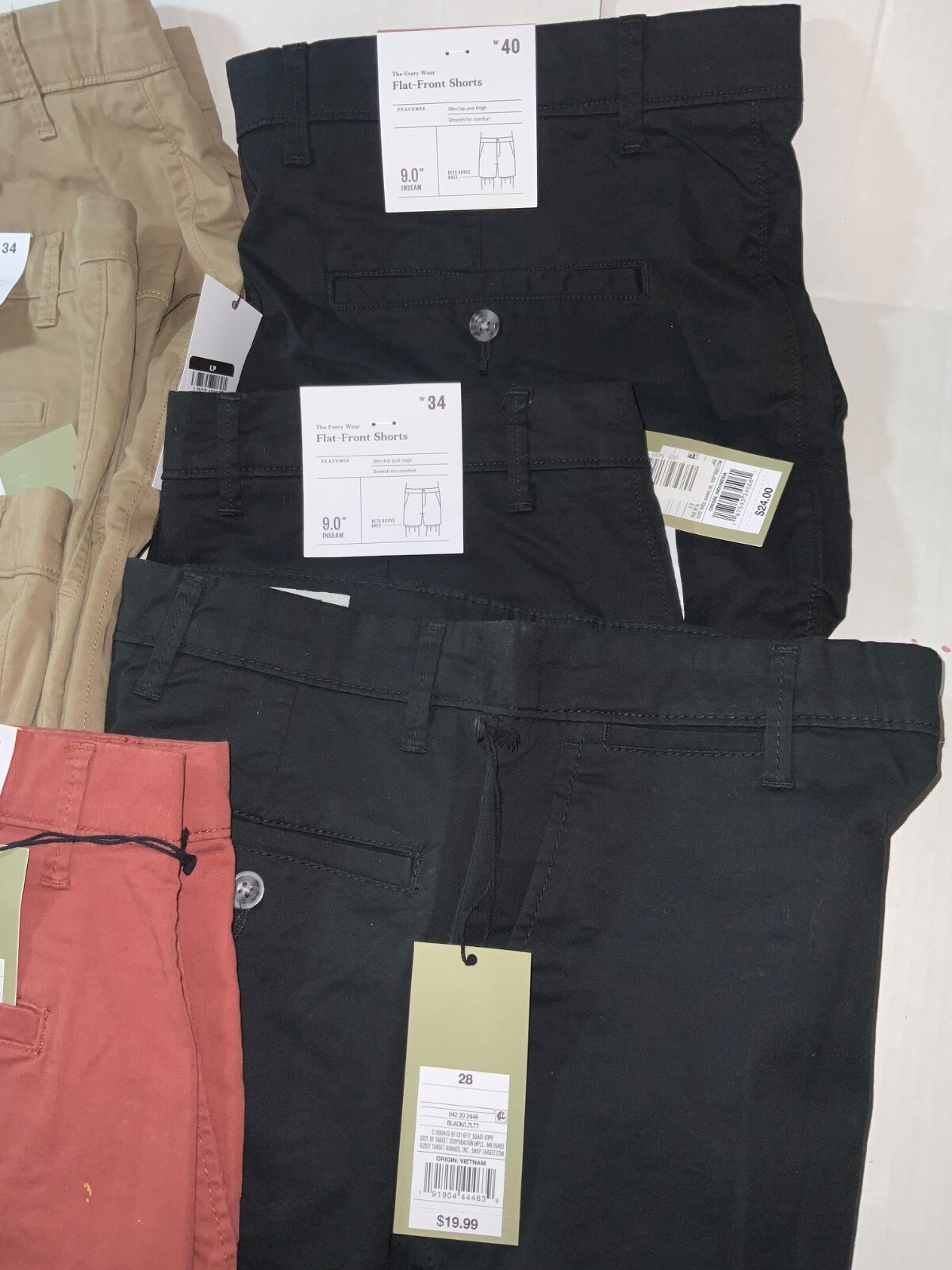 Men’s 9″ Flat Front Short Black Green Red Khaki 28 30 32 34 36 40 42 Goodfellow