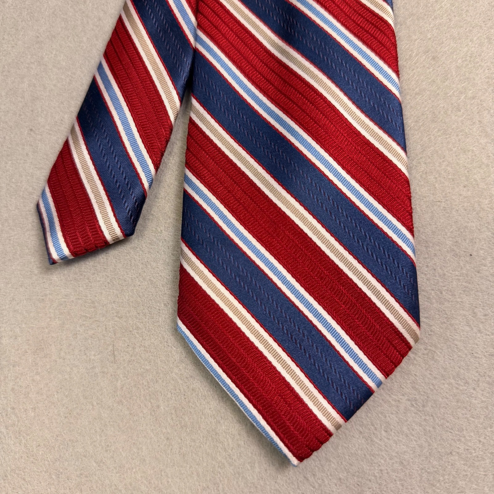 Black and Brown 1826 Regimental Red, Blue, Beige Stripes 100% Silk 61 x 3 3/4”