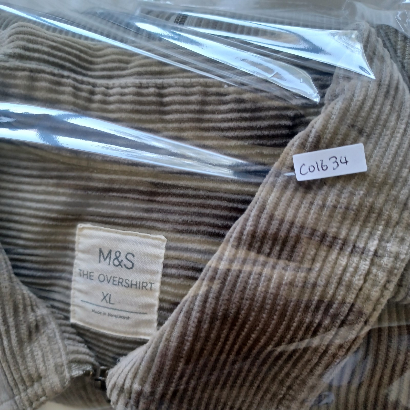 M&S Shacket The Overshirt Mens Extra Large Sand Corduroy Chore Full Zip