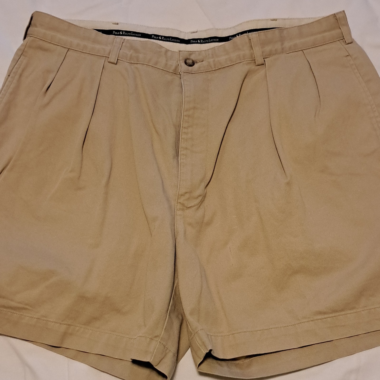 Polo Ralph Lauren Men’s Beige Chino Shorts Pleated Cotton Button Logo