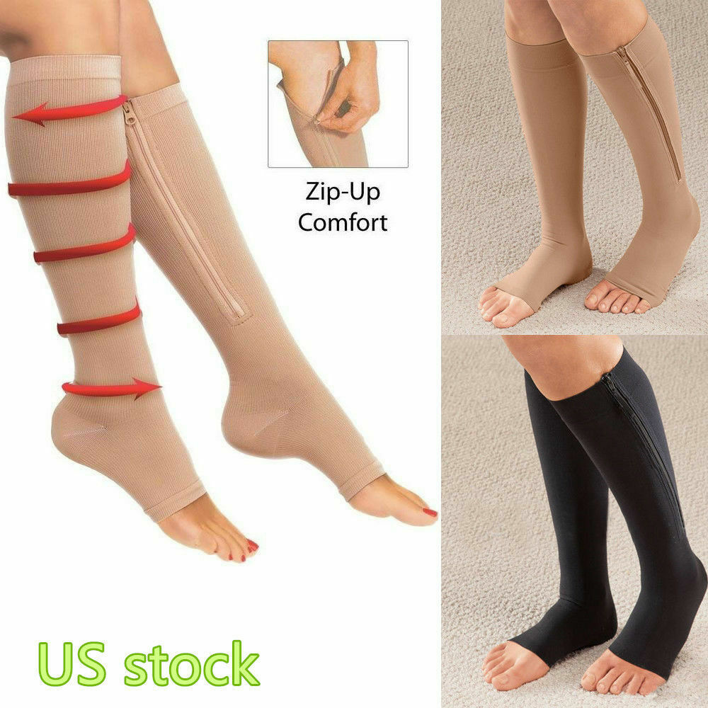 Knee High Compression Socks with Zipper – Foot & Calf Support for Pain Relief