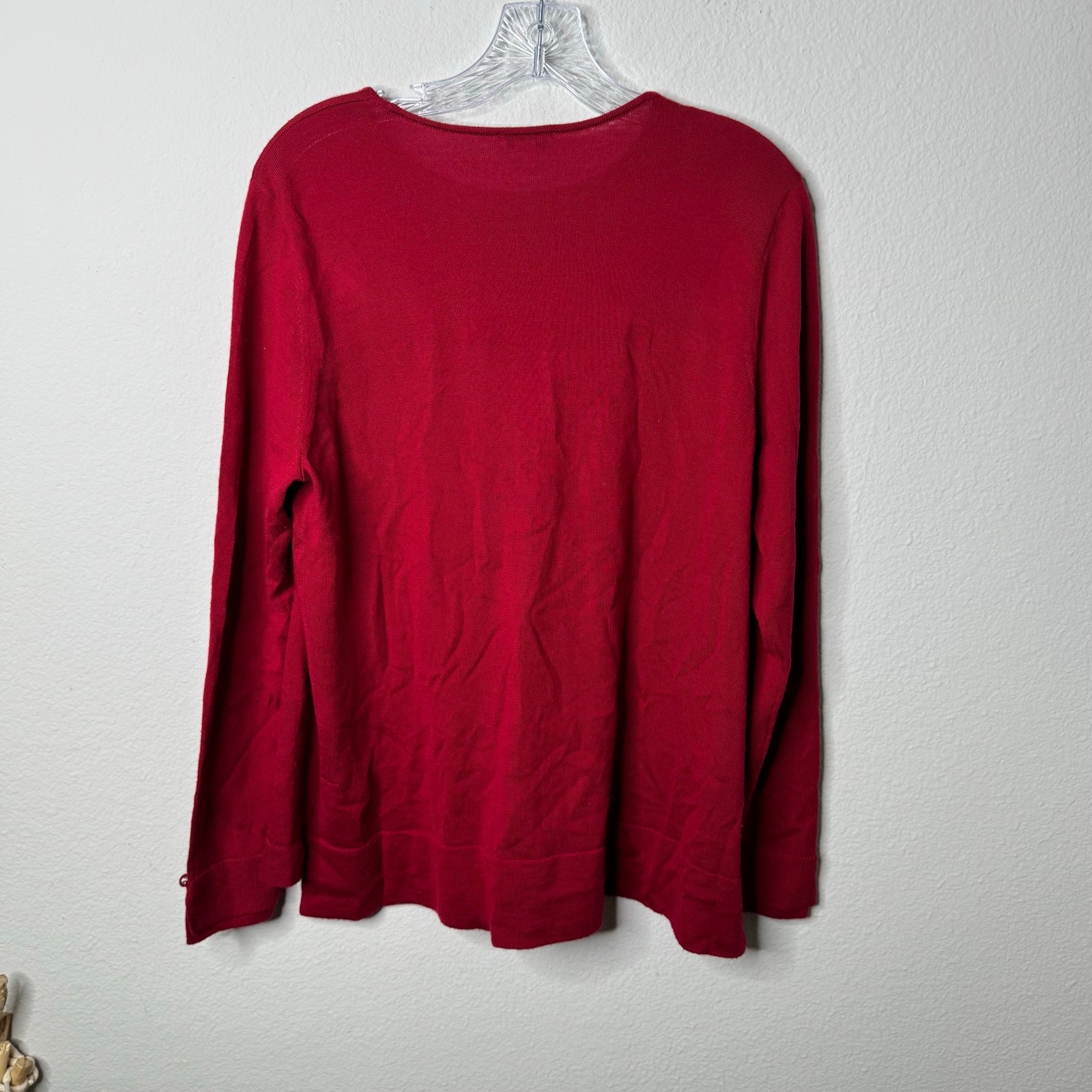 J. Jill Washable Merino Wool Sweater Women’s M Red Bow Cuff Pullover READ