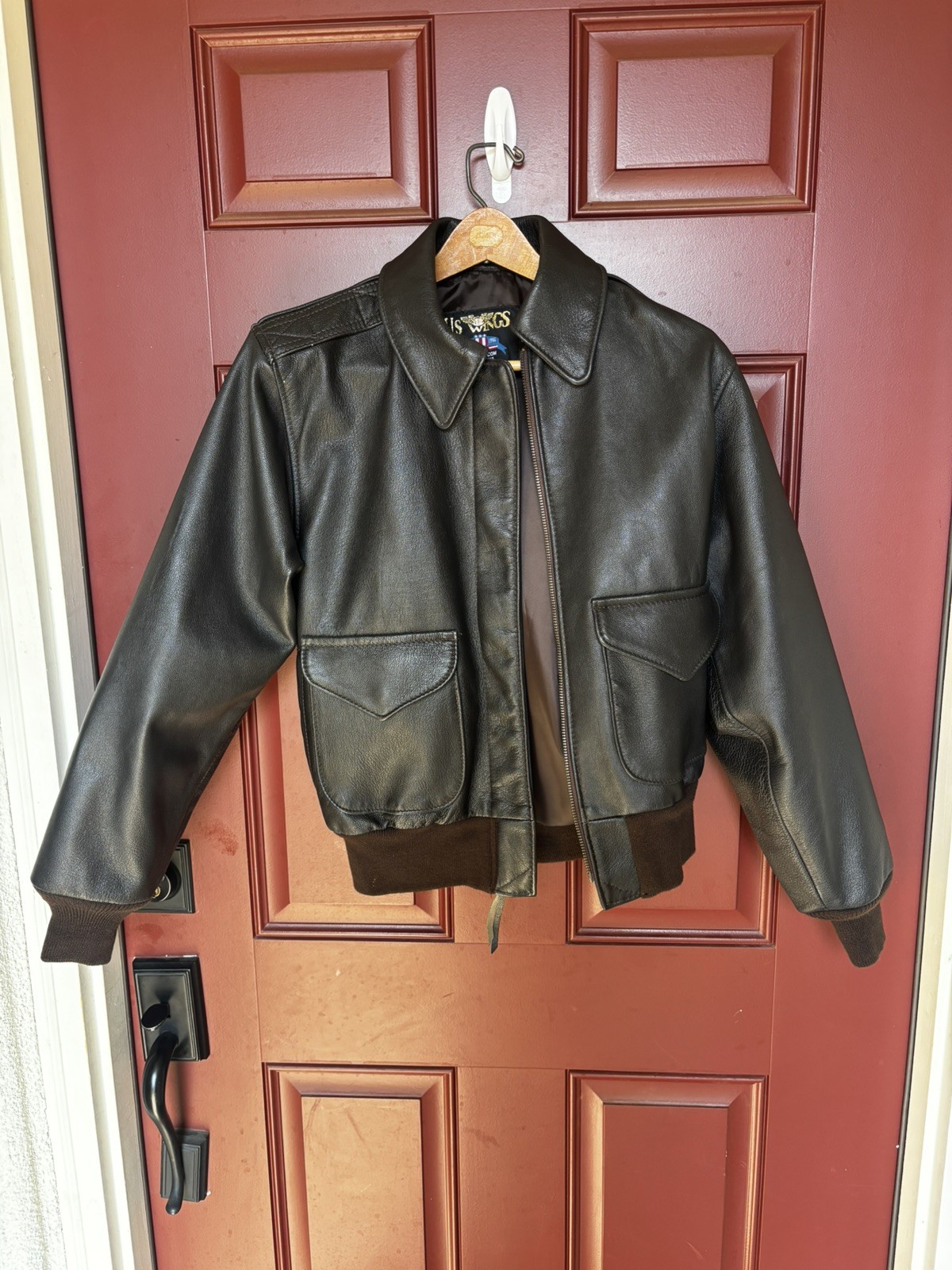 US Wings A-2 Flight Jacket Genuine Leather Bomber Made in USA Mens Small 30-1415