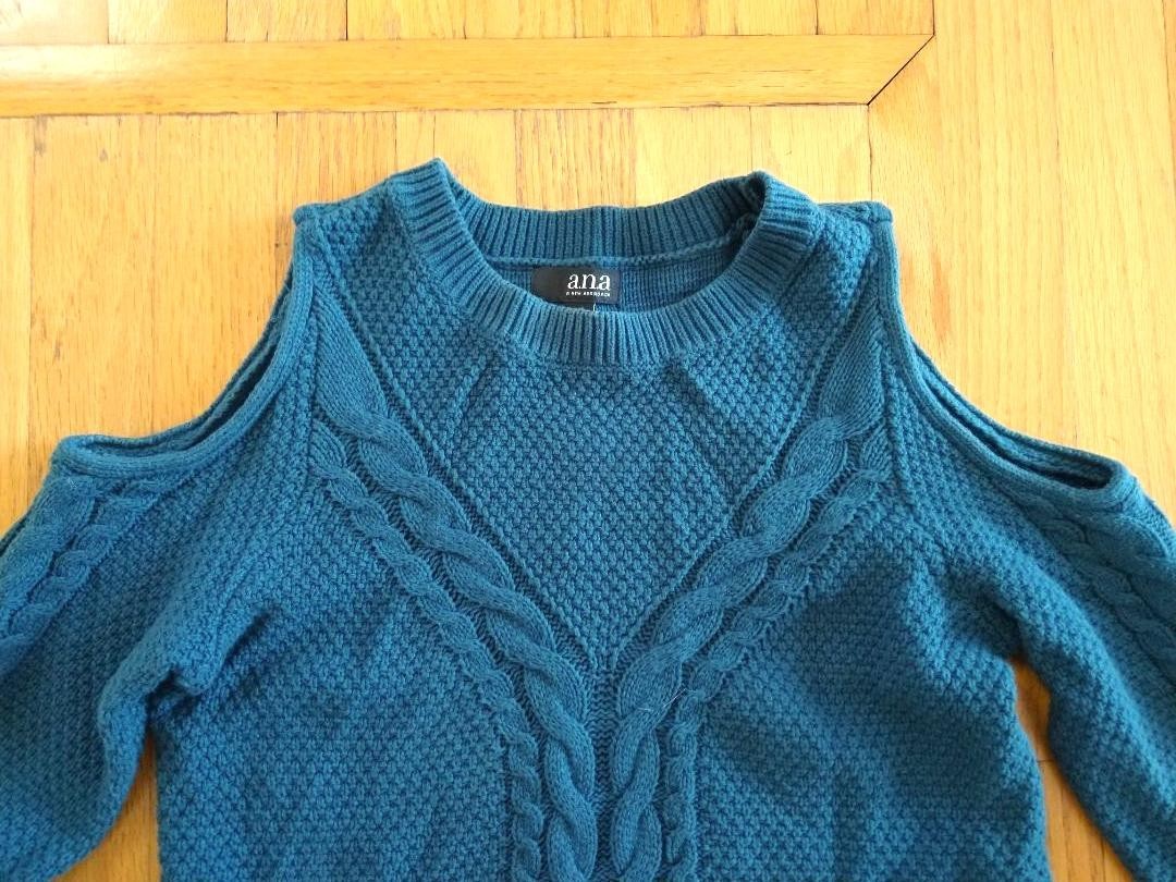 A.N.A Women’s Cold Shoulder Knit Sweater Blue Green Size XS