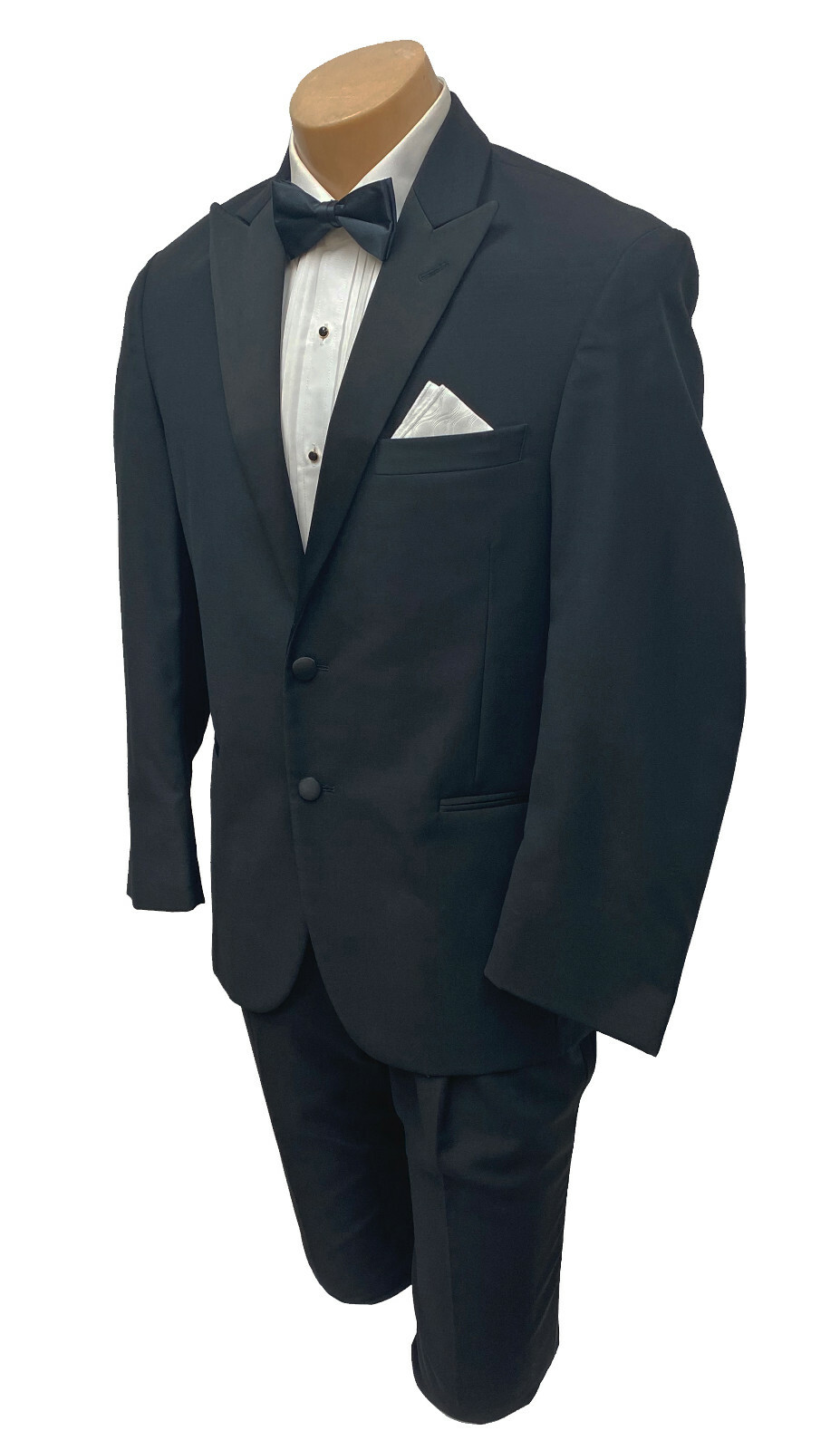 Men’s Black Calvin Klein Tuxedo with Pants Satin Peak Lapels Size 40R 34W