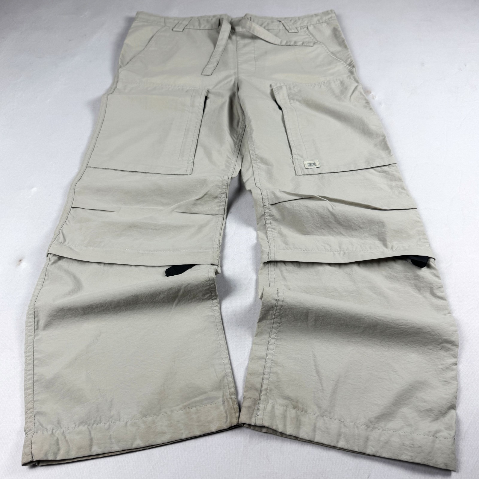 Mens Vintage Beige Wide Leg Cargo Pants Utility Gorpcore Hiking Tactical Y2K Tro