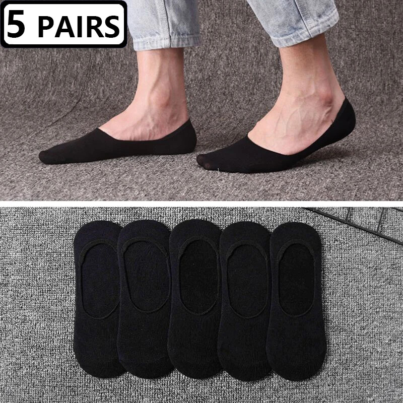 5 Pairs Men Boat Socks Large Summer Non-slip Silicone Invisible No Show Sock