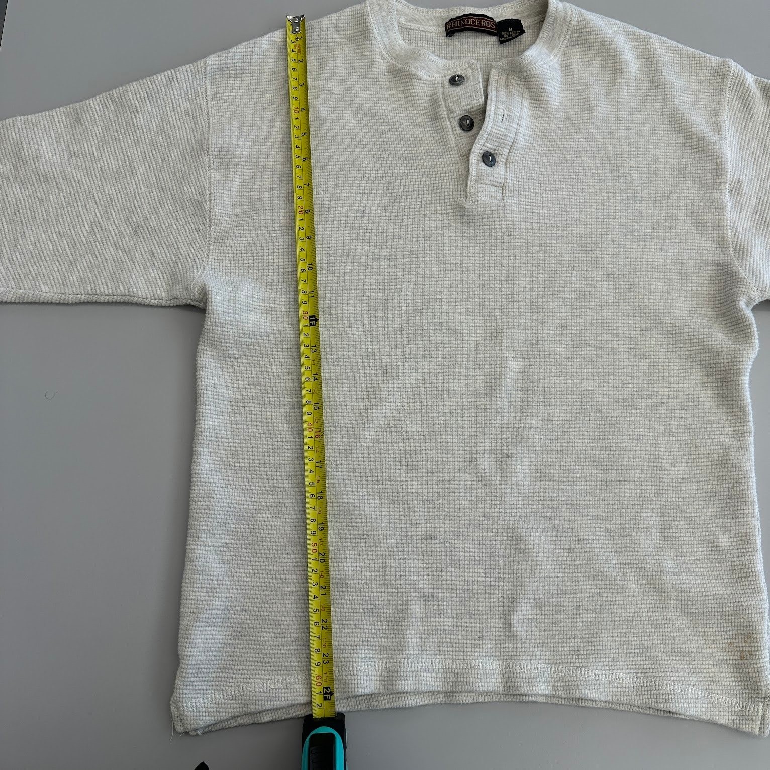Rhinoceros Mens Henley Shirt Gray Thermal Waffle Knit Cotton Long Sleeve Size M