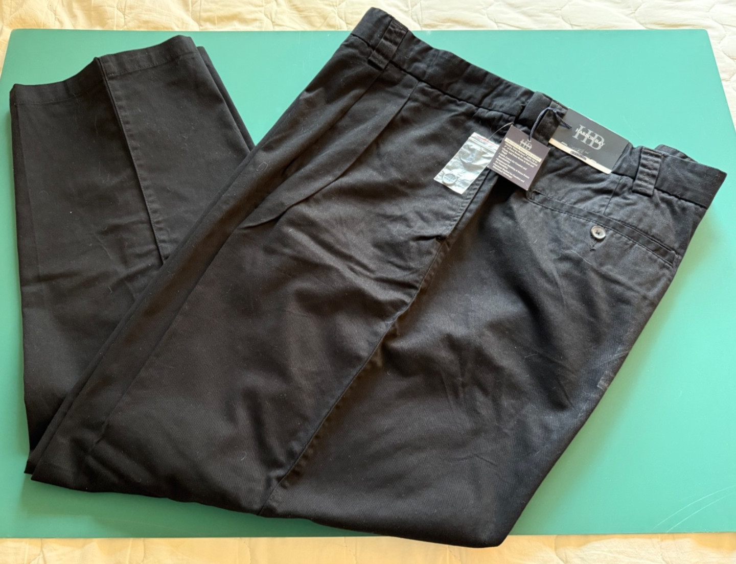 Harbor Bay Waist-Relaxer Pleated Cotton Twill Black Pants – 50″ x 30″ – NWT