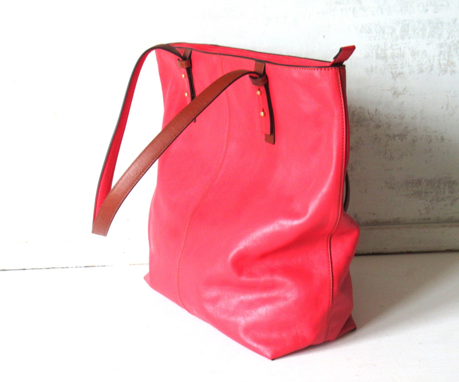 Vera Bradley Leather Tote in Canyon Sunset Red/Hot Pink