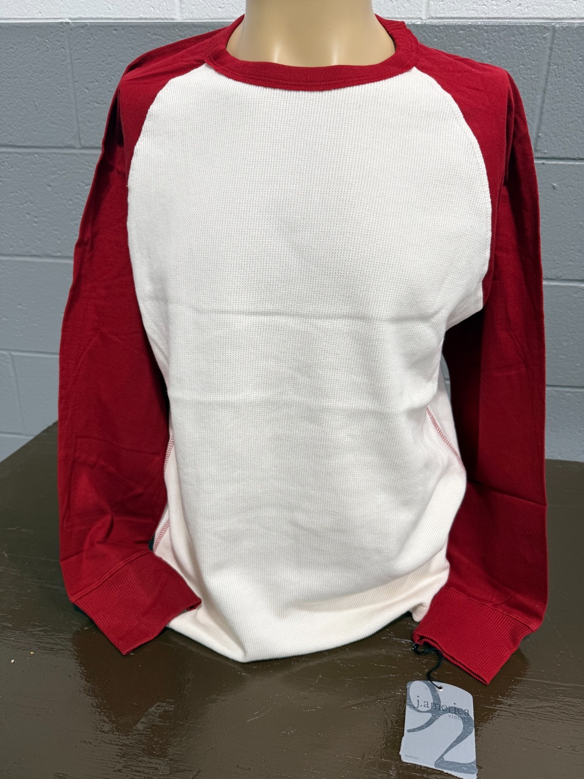 J. America Neutral/Burgandy Waffle Knit Long Sleeve Shirt