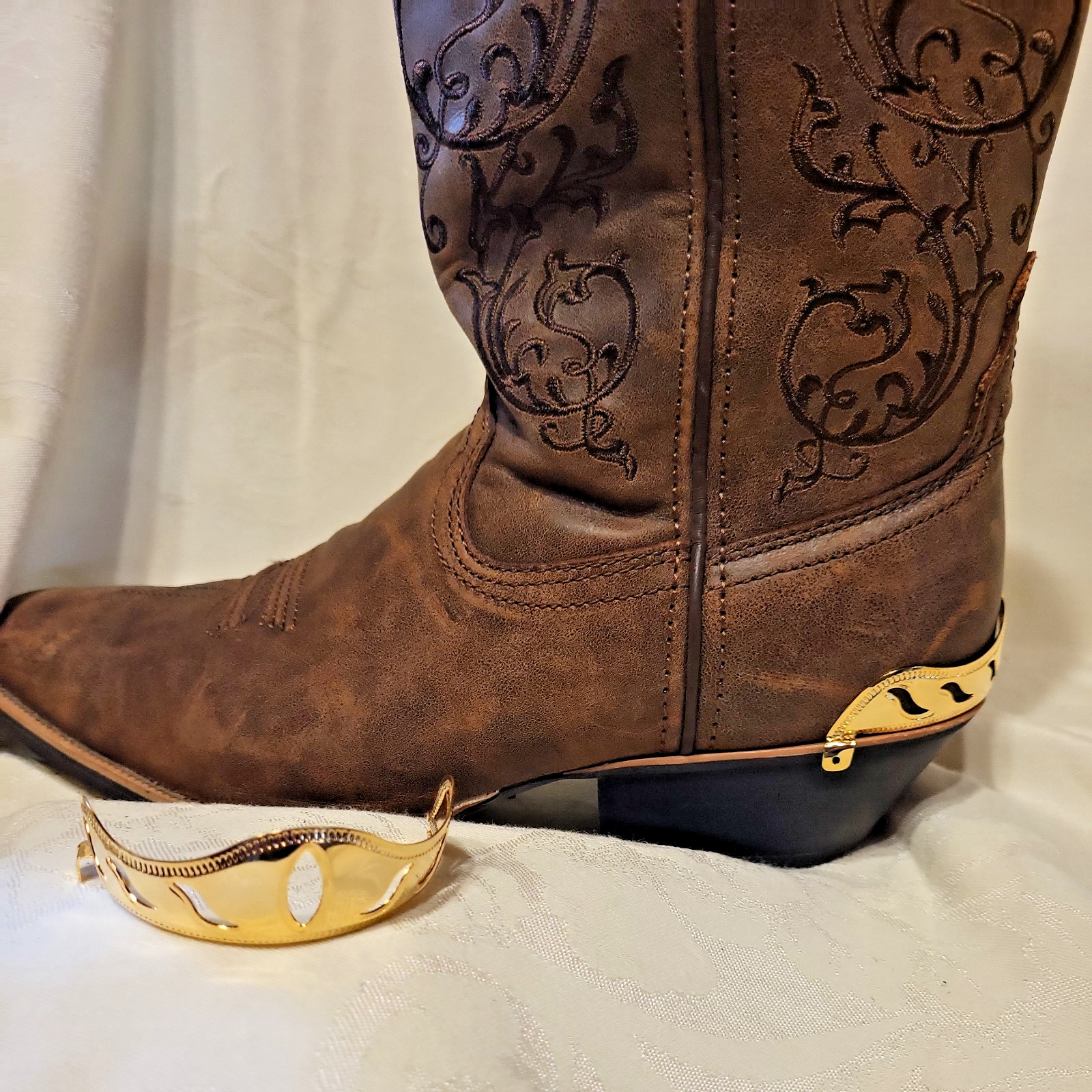 Gold Western Biker Cowboy Boot Heel Plates 1 Pair Cutout Design Side Mount