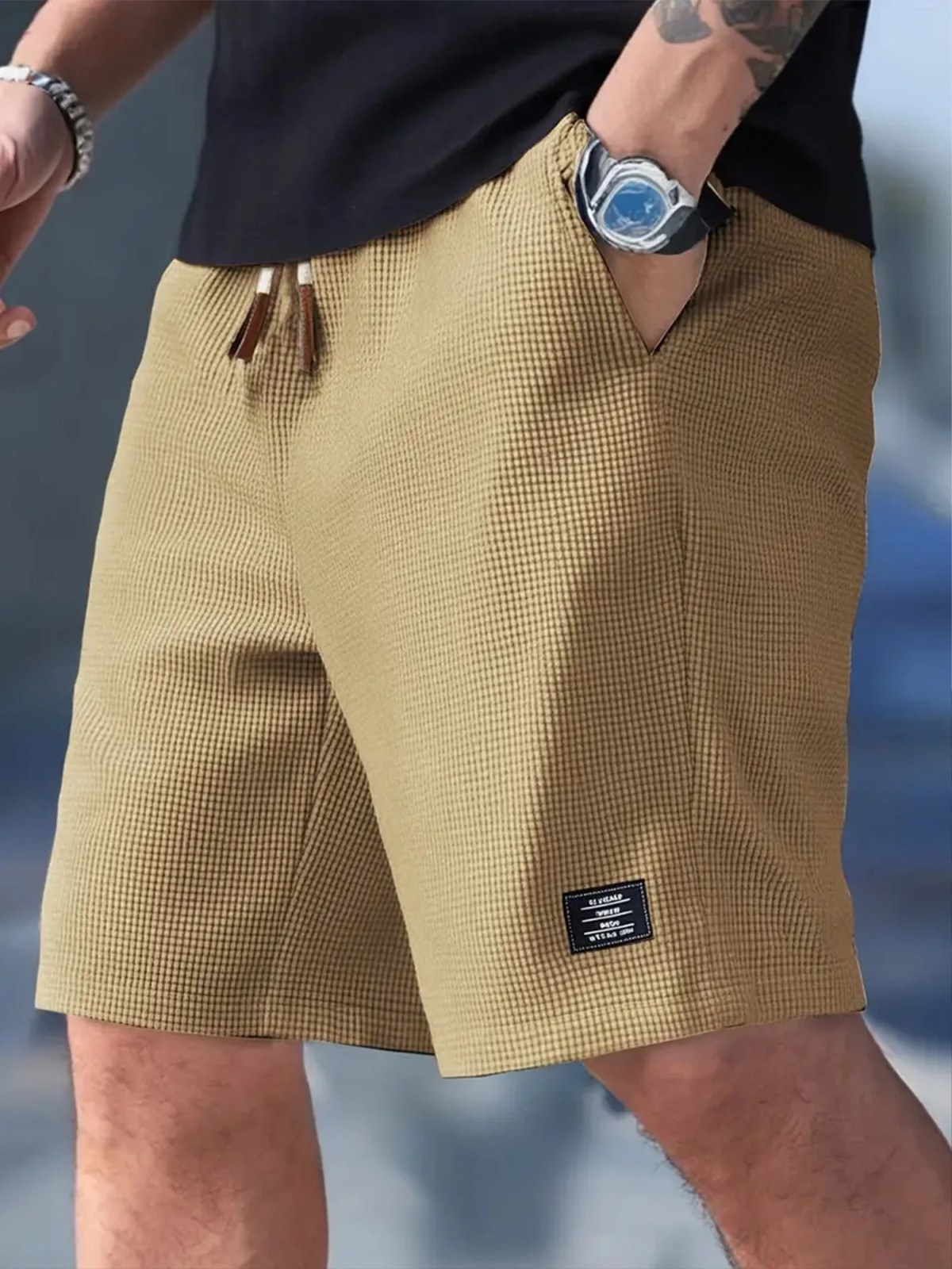 Men’s Summer Casual Sports Shorts Plaid Checkered Loose Knee Length Shorts Ameri