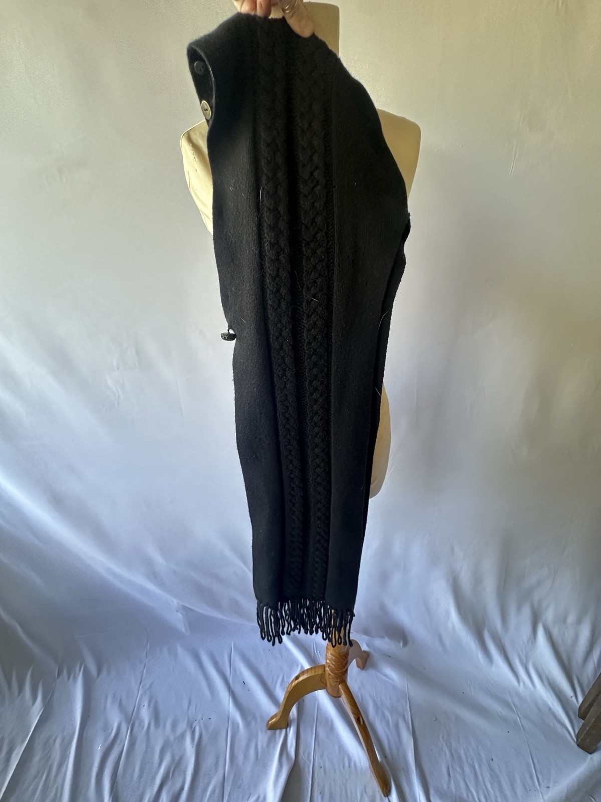 Vintage W by Worth Black Cashmere Hooded Shrug with Removable Fur Trim