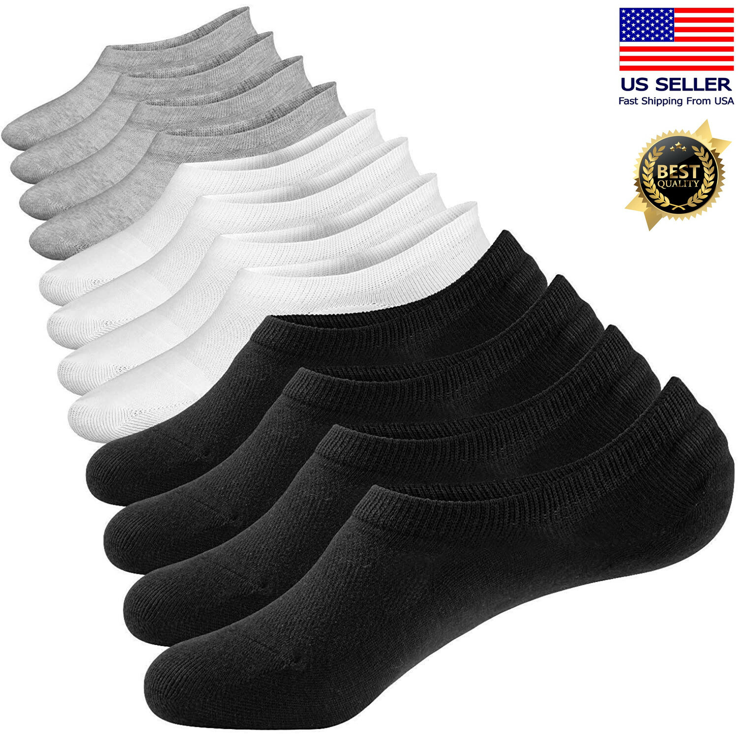 3-12 Pairs Men’s Nonslip No Show Invisible Solid Boat Cotton Low Cut Socks 9-13