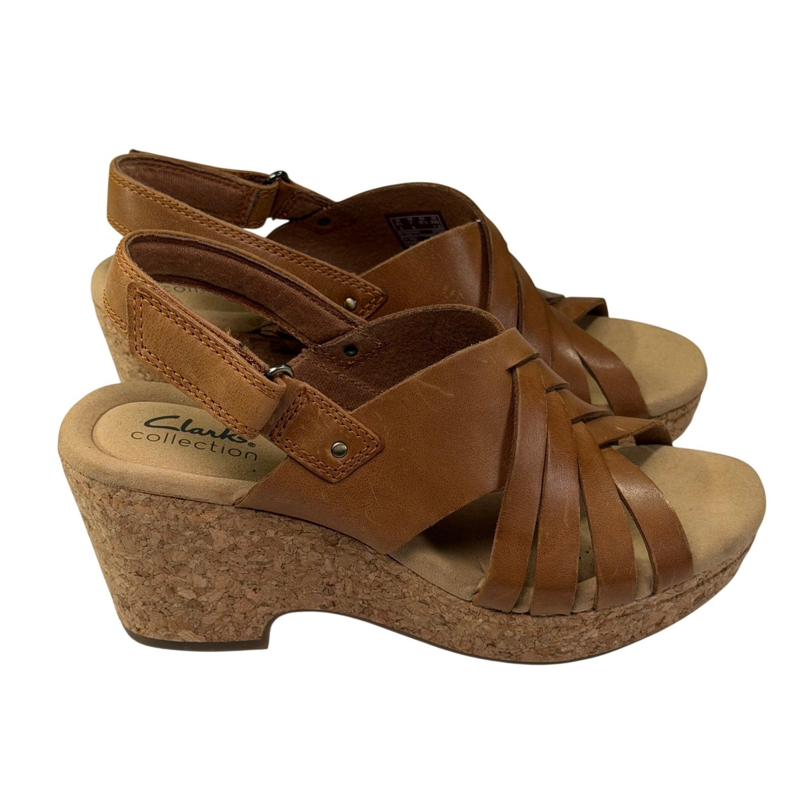 NEW Clarks Giselle Glow Sandals Womens 7 Brown Leather Strappy Cork Wedge Boho