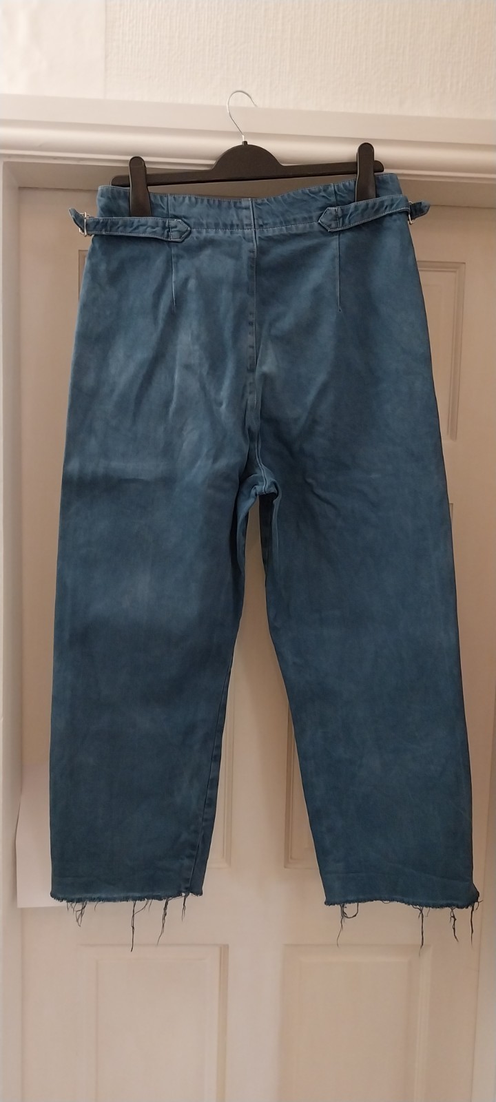 ASOS blue barrel leg jeans, raw hem W32/Inside leg 32
