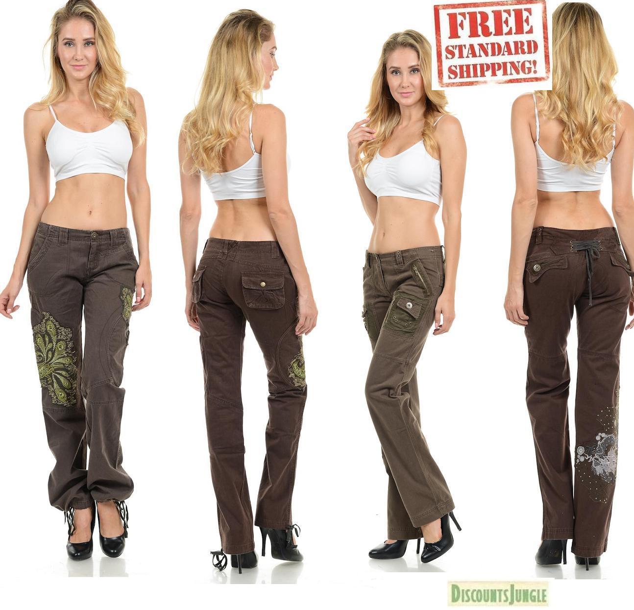 Womens Hipster Military Cargo Pocket Combat Trousers Leisure Army Casual PANTS