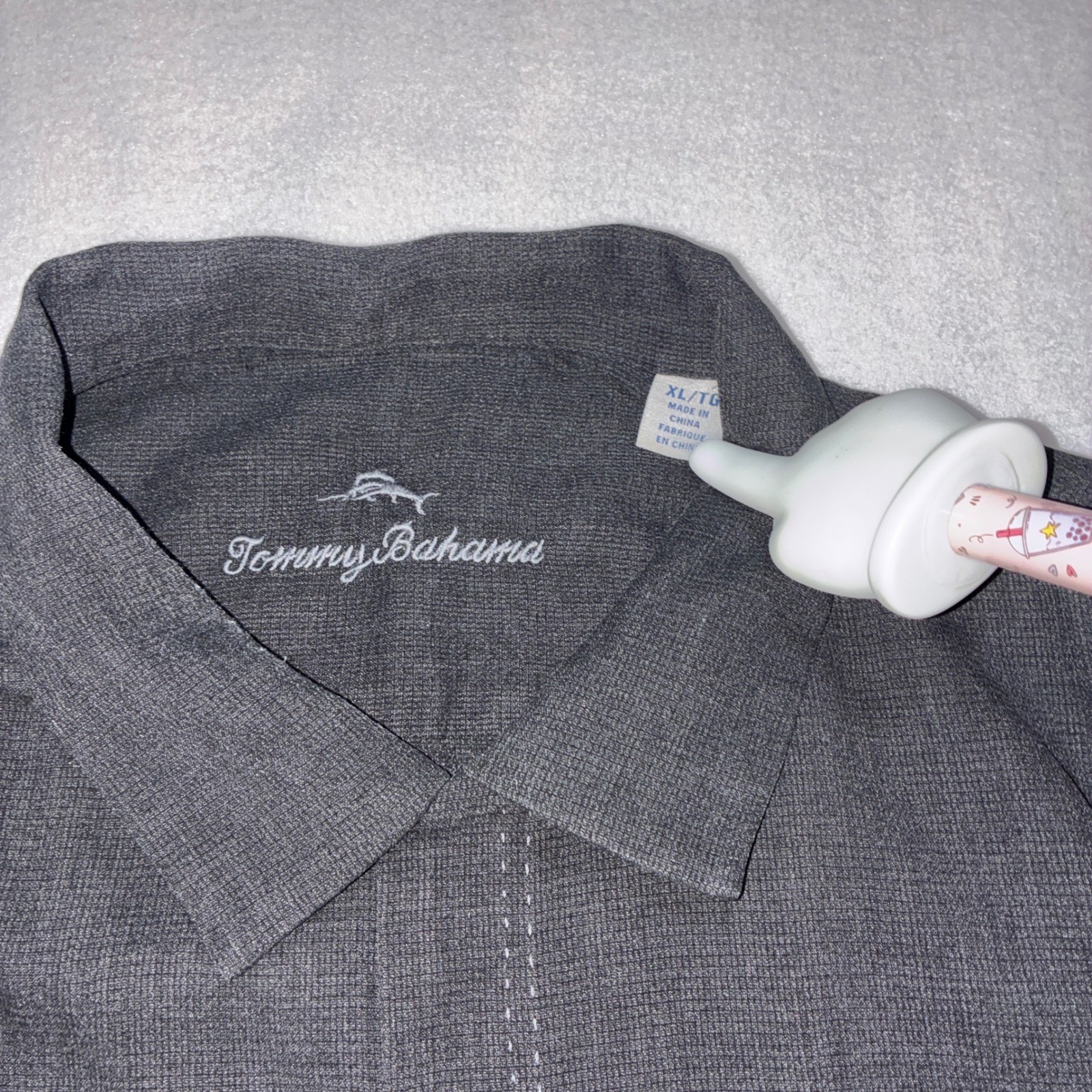 Tommy Bahama Button Up Short Sleeve Shirt Mens XL Charcoal Grey Silk Camp Marlin