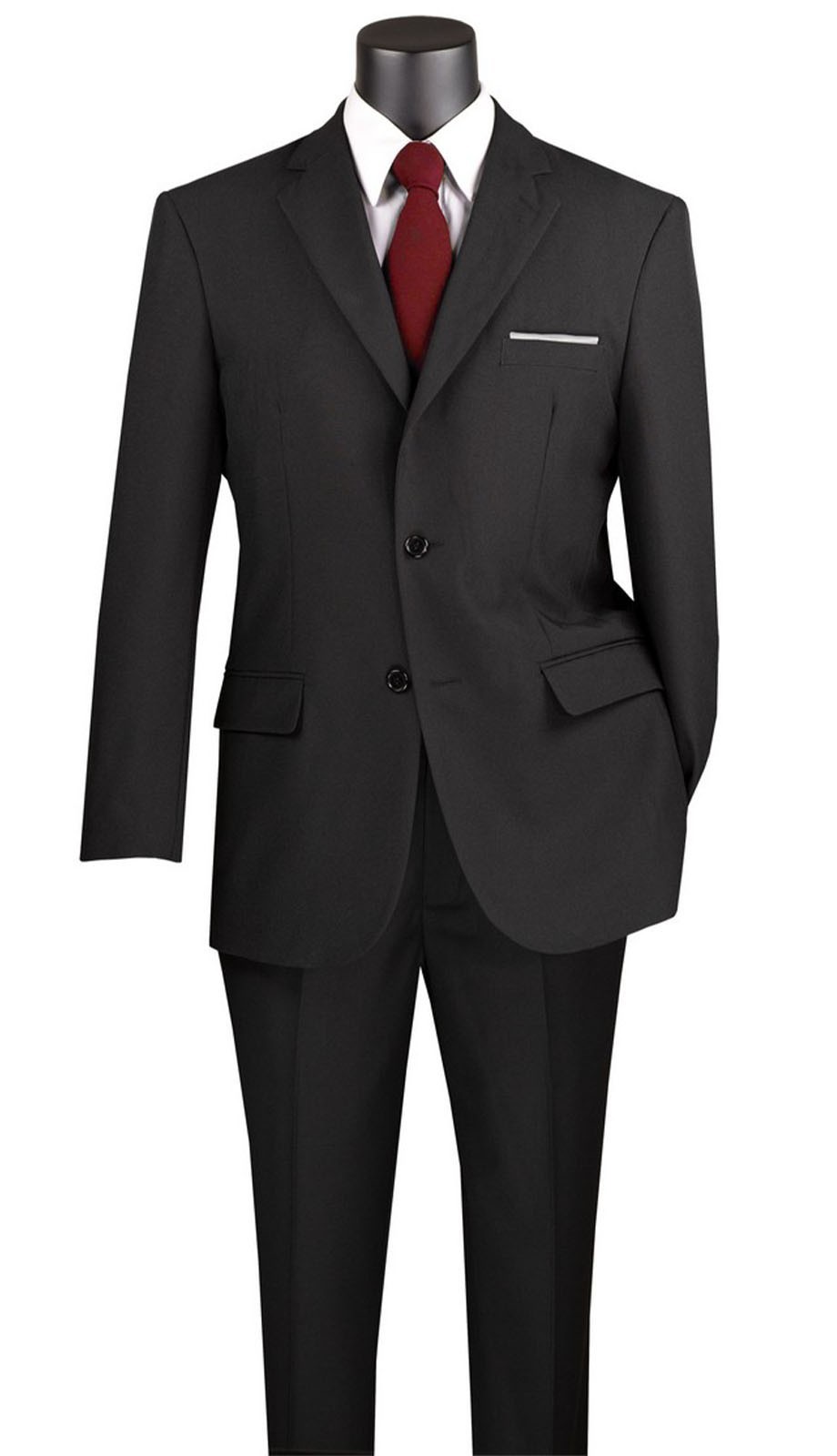 Vinci Men’s Regular Fit 2-Piece Solid Color Suit Black