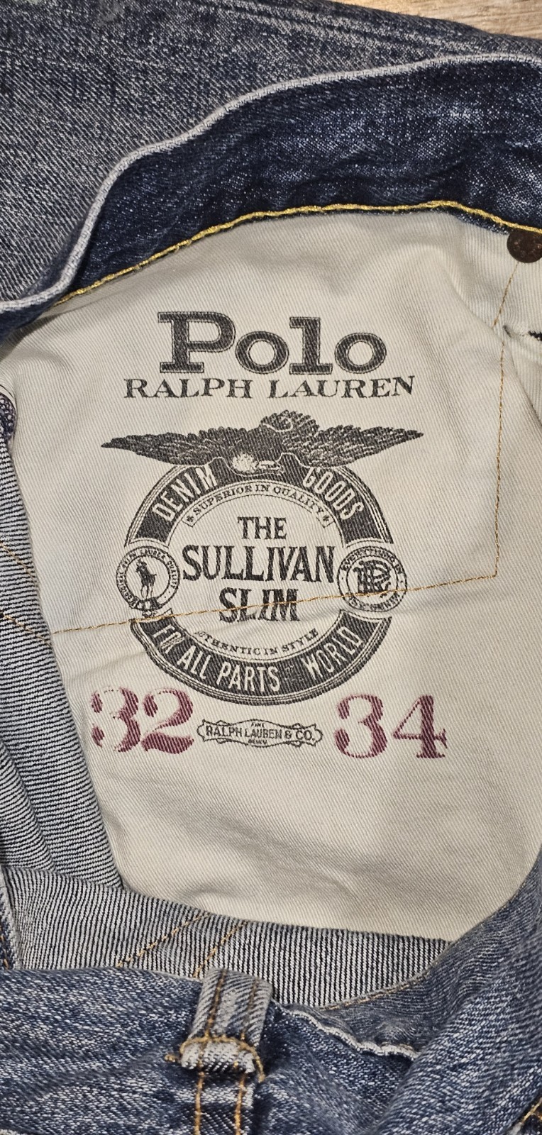 Polo Ralph Lauren The Sullivan Slim Paint Splatter Denim Jeans Blue Mens 32×34