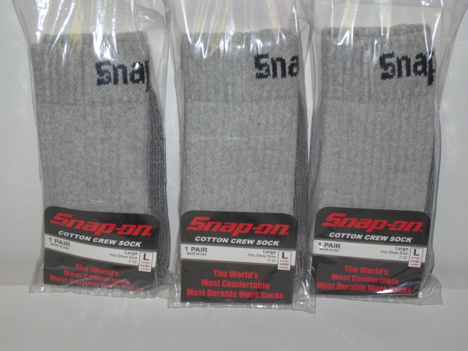 12 PAIRS Men’s GRAY Snap-On Crew Socks LARGE ~ FREE SHIPPING ~ MADE IN USA *NEW*