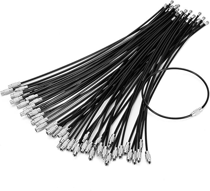 Packs of 6″ 8″ 10″ 12″ Black Vinyl Coated Stainless Steel Wire Cable/ Key Ring