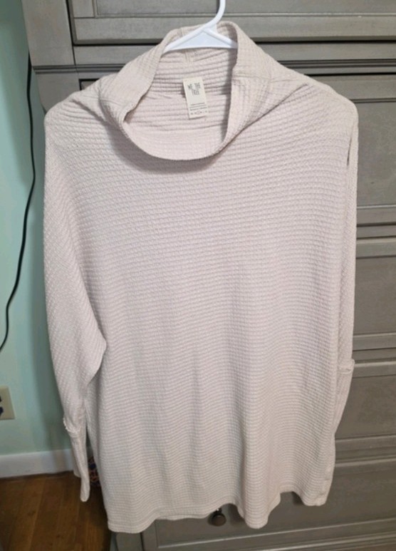 We The Free Beige Rib-Knit Cowl Neck Pullover Sweater Long Sleeve M