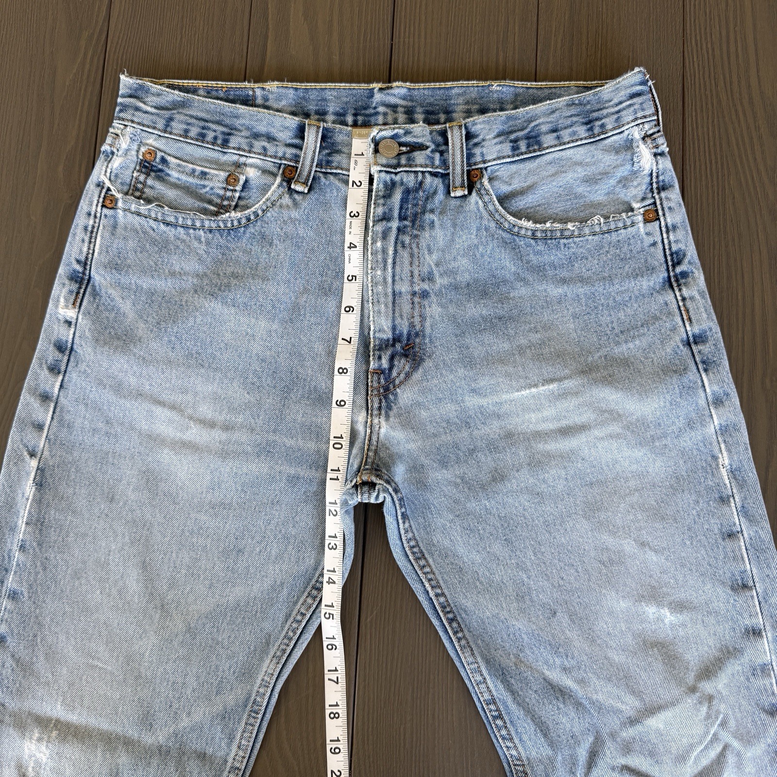 Levis 505 Straight Leg Relaxed Fit Jeans Mens 33×30 Blue Grunge Distressed Denim