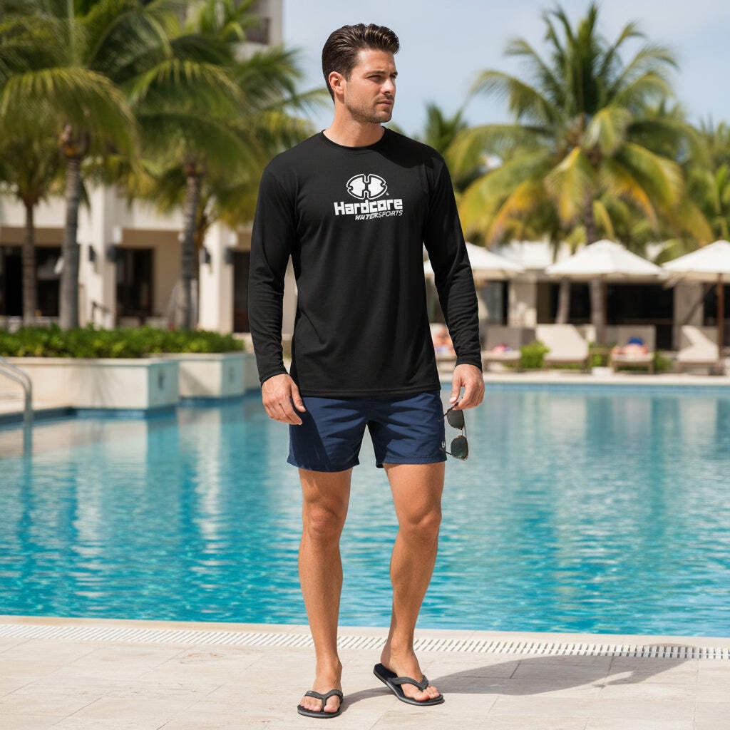 Hardcore Men’s Long Sleeve Rash Guard Surf Shirt – Relaxed Fit Swimwear Designed