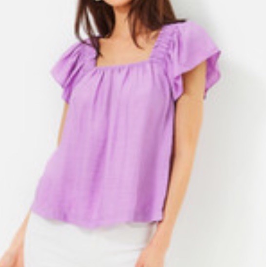 Lilly Pulitzer Caralisa Short Flutter Sleeve Blouse Lilac Purple XXS Extra Small