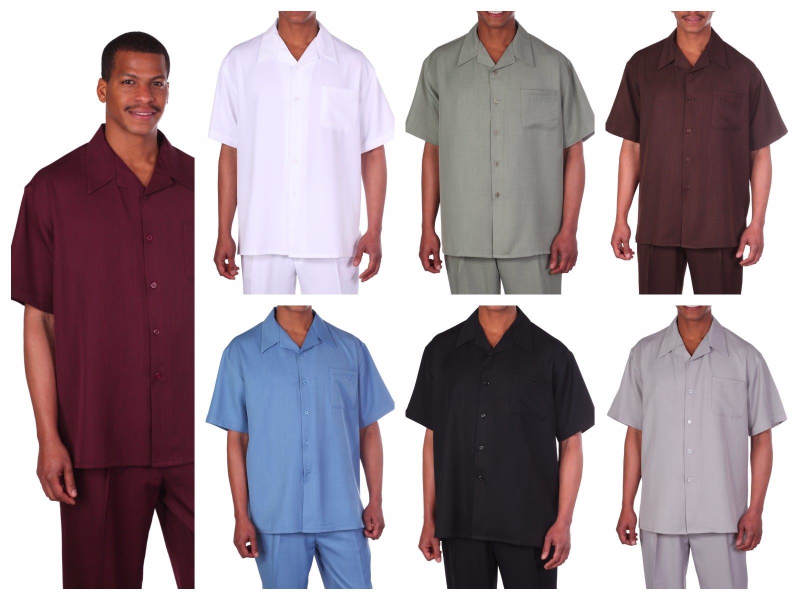 Men’s summer 2-pc walking suit (short sleeve shirt and pants), Solid color #2954