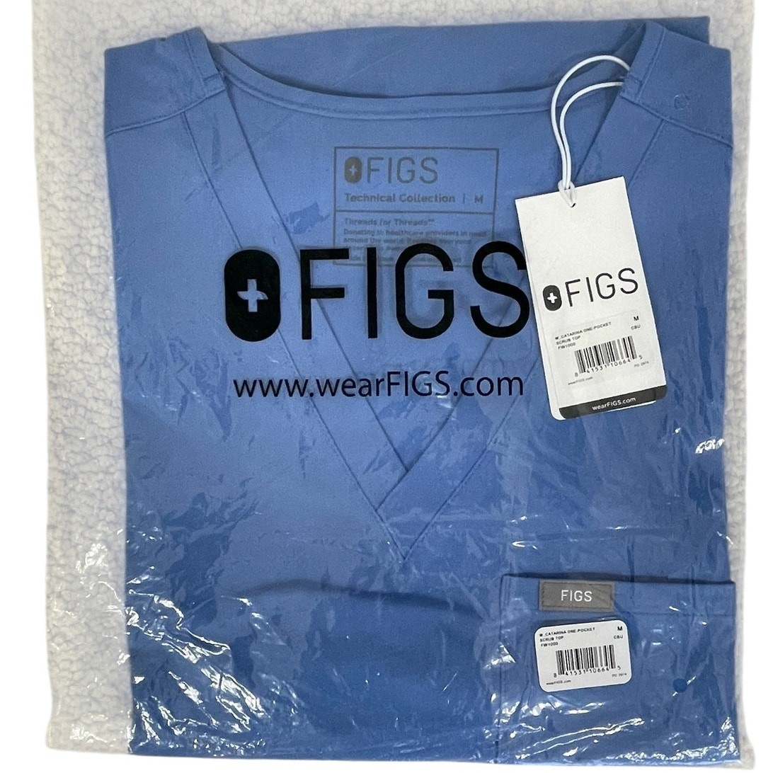 Figs Catarina One Pocket Scrub Top Ceil Blue Size Medium Slim Fit NEW WITH TAGS