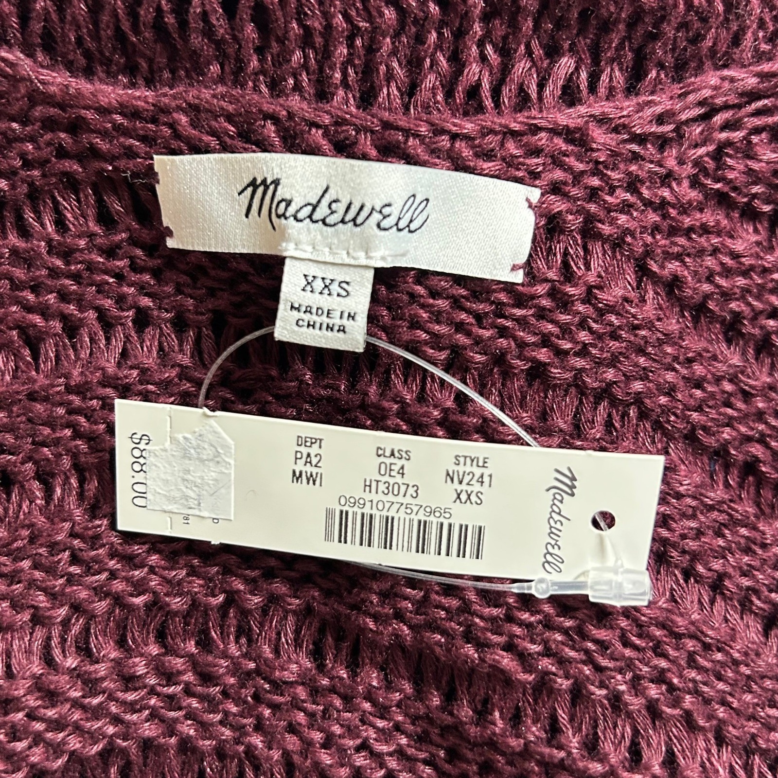 Madewell Women’s Wine Linen Open Knit Sleeveless Sweater Tank Top XXS New