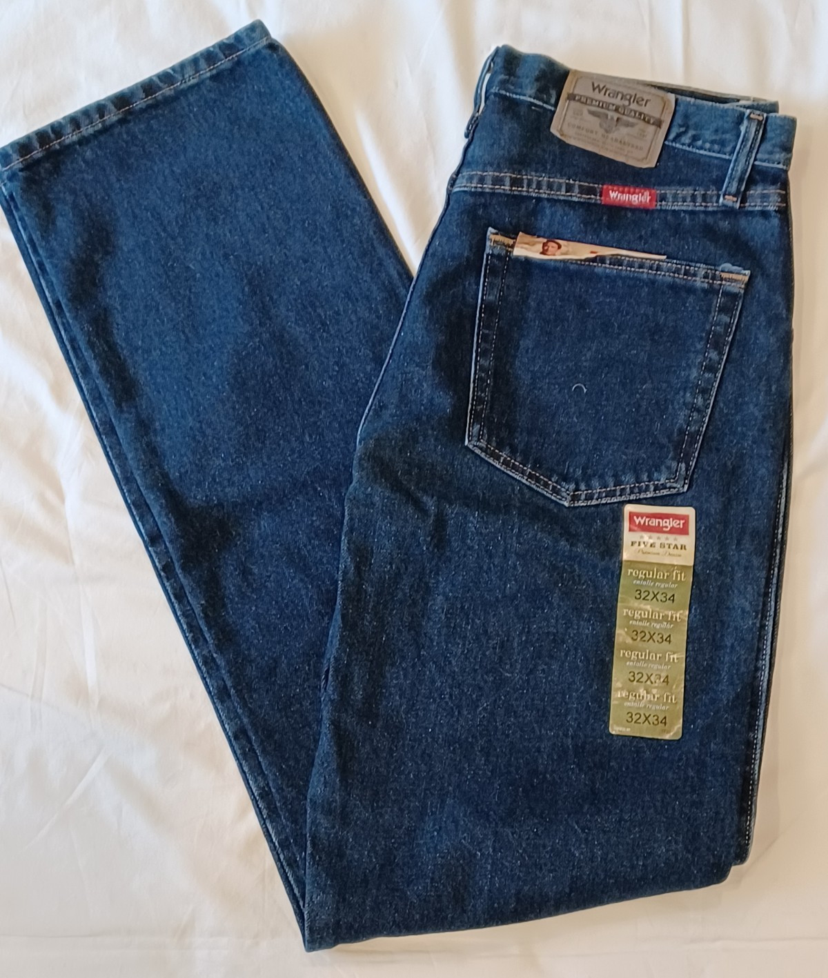 Wrangler Mens Five Star Premium Denim Regular Fit Jeans Size 32×34 Dark Wash