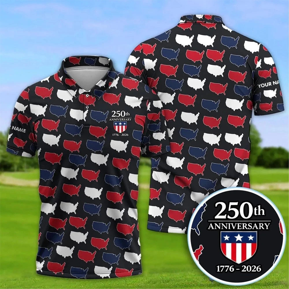 Custom America 250 Polo Shirt Men, USA 250th Anniversary Shirt 1776–2026 Gift