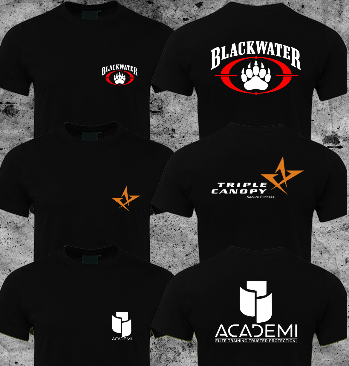 new Blackwater Triple Canopy Academi Military Black Tshirt S to 3XL
