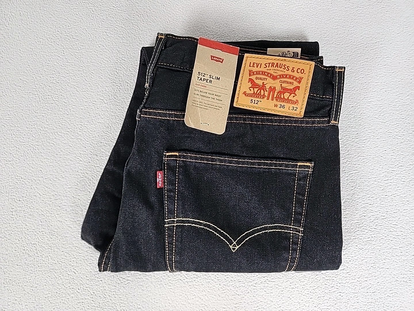 Levi’s 512 Eco Ease Slim Fit Zip Fly Tapered Leg Denim Jeans 36X32 Men’s Black